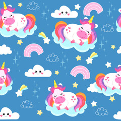 colorful seamless patterns with unicorns in cartoon style for kids. vector illustration