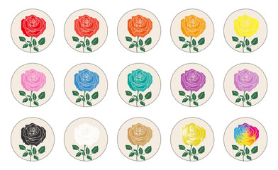 薔薇の花アイコンセット　15色