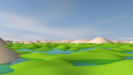 Meadow with sky background. 3D illustration, 3D rendering