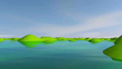 Fototapeta na wymiar Green meadow with sky background. 3D illustration, 3D rendering 