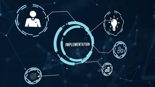 Internet, business, Technology and network concept. IMPLEMENTATION, web technology concept. Virtual button.