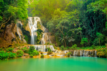 The water fall in Laos. - obrazy, fototapety, plakaty