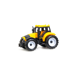 Children's toy tractor yellow on white background