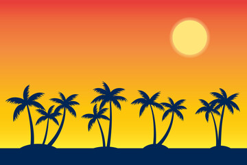 Obraz na płótnie Canvas Summer tropical beach background with palms tree seascape sunrise and sunset.