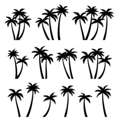 Palm trees silhouettes set. Palm trees isolated on white background.