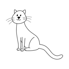 Vector illustration of doodle cat in cartoon style. Cute animal character for print, design, textile, coloring page