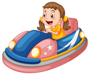 A girl driving bumper car in cartoon design