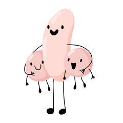 Penis character. Genitals, reproduction, erection in cartoon style. Cute face man. Vector illustration icon on white background. - obrazy, fototapety, plakaty