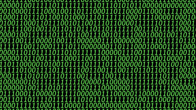 Green binary code on black background, digital abstract background.