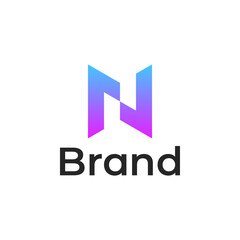 Initial Letter N blue and purple gradient color line art outline Logo.
