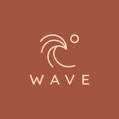 Ocean Sun Wave line outline Logo Design Template