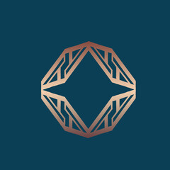 Geometric logo. Abstract rhombus, star sign isolated on dark fund. Decorative, ornamental icon. Deco design elements. Ornate symbol for business, brand identity. Emblem style illustration graphic.