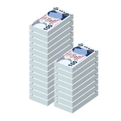 Turkish Lira Vector Illustration. Turkey money set bundle banknotes. Paper money 100 TRY. Flat style. Isolated on white background. Simple minimal design.