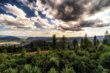 View from wooden lookout on hill Tabor in Slovakia