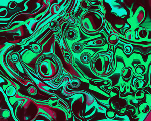 Fluid art texture. Decorative and messy background with spots and splashes of dark green and red color
