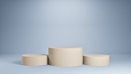 3D rendering of white podium with blue background. Beautiful  Luxury scene for products display.