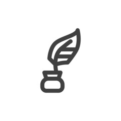 Inkwell and feather line icon