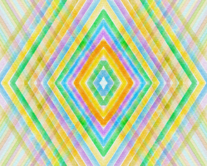 rhombuses drawn with watercolor and rainbow colors on a textured paper