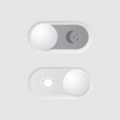 Button with day and night switching mode. Neomorphism element design for user interface.