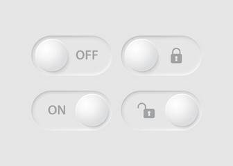 Set of buttons with lock and unlock mode. Neomorphism element design for user interface.