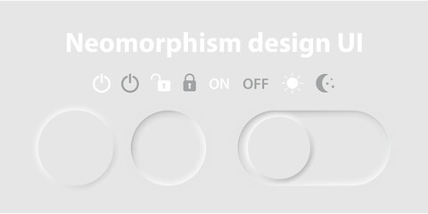 Set of 3d neomorphism elements for user interface design. Slider with lock and unlock and other modes.