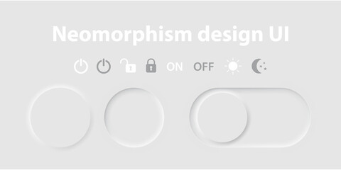 Set of 3d neomorphism elements for user interface design. Slider with lock and unlock and other modes.