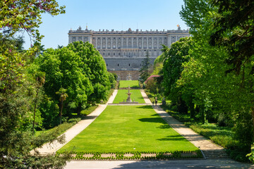 Fototapeta na wymiar Esplanade of the Gardens of Campo del Moro in the Royal Palace of Madrid, Spain.