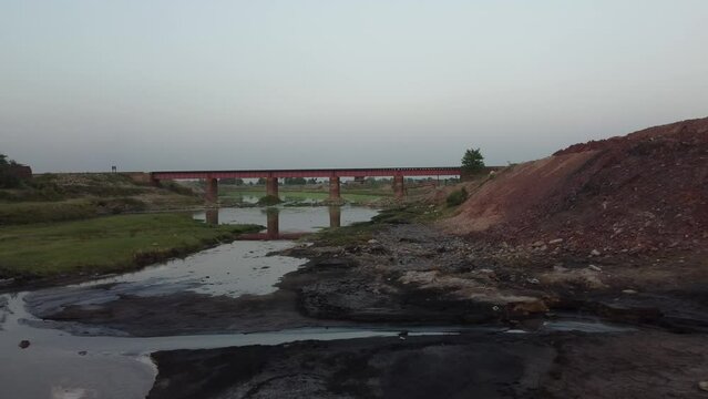 Beautiful aerial landscape at Kala Shah Kako Factory Industrial area of Punjab Pakistan at Sunset Time, drone's footage