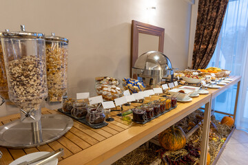 Healthy breakfast served on a buffet table