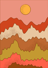 The background is retro-old, vintage vector. Sun rays in multicolored colors. The illustration is drawn by hand