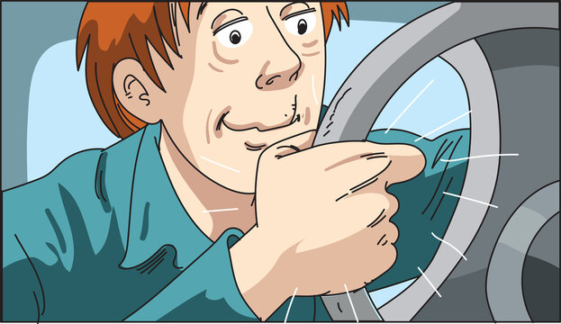 Illustration of a Sleeping Male Driver Dozing Off While