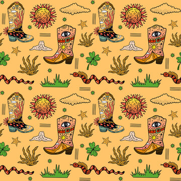 Beautiful retro-old pattern in the format of fabric, web elements. In the style of the wild West © Natali Gaikova