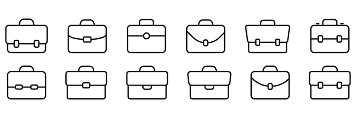 Fototapeta Briefcase icon set. Suitcase, portfolio symbol. Business briefcase icon designed in filled, outline, line and stroke style. Vector illustration isolated on white background. obraz