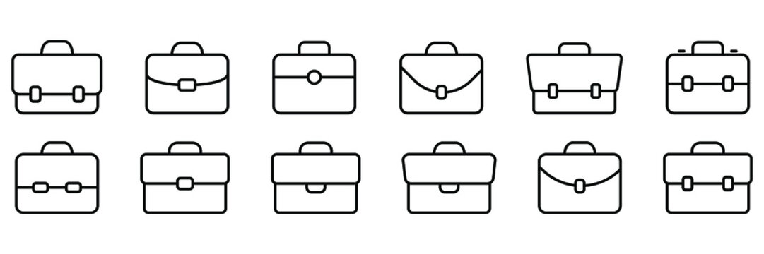 Briefcase icon set. Suitcase, portfolio symbol. Business briefcase icon designed in filled, outline, line and stroke style. Vector illustration isolated on white background.