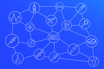 medical icons network connected isolated on blue background	