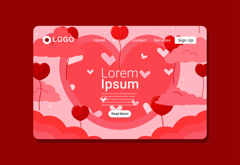 Realistic Lovely Landing Page Design with Loves and Balloons