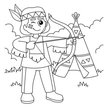Native American Holding A Bow Coloring Page