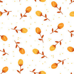 Materiał do szycia White seamless pattern with orange and brown rosebud.