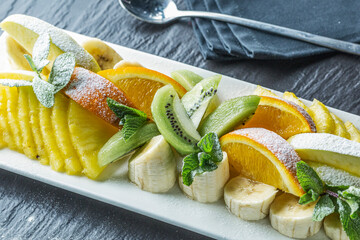 Fruits on White Plate, Restaurant Snack