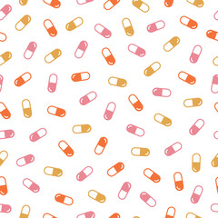 White seamless pattern with colorful pills.