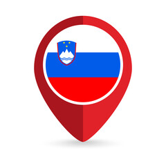Map pointer with contry Slovenia. Slovenia flag. Vector illustration.