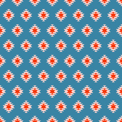 Blue and orange aztec design seamless pattern.
