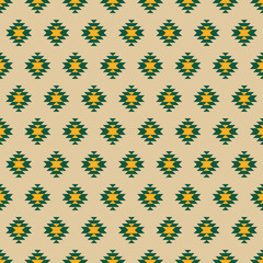Green and yellow kilim seamless pattern with beige background.