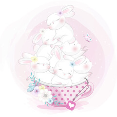 Cute bunny sitting inside the cup illustration