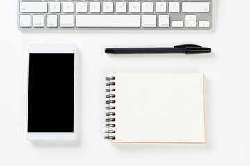 Top view of modern office workspace with gadgets