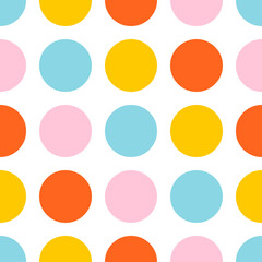 White seamless pattern with colorful circles.