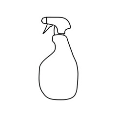 Linear bottle with spray mockup. Sprayer detergent outline vector icon. Vector stock illustration.