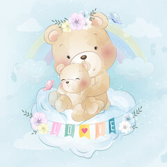 Cute bear mother and baby illustration