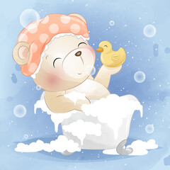 Cute bear with ducky illustration