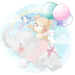 Cute elephant and friends illustration
